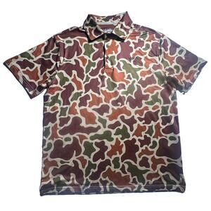 Old Row Mens Large Camo Polo Shirt Short Sleeve Brown Green Hunting Golf